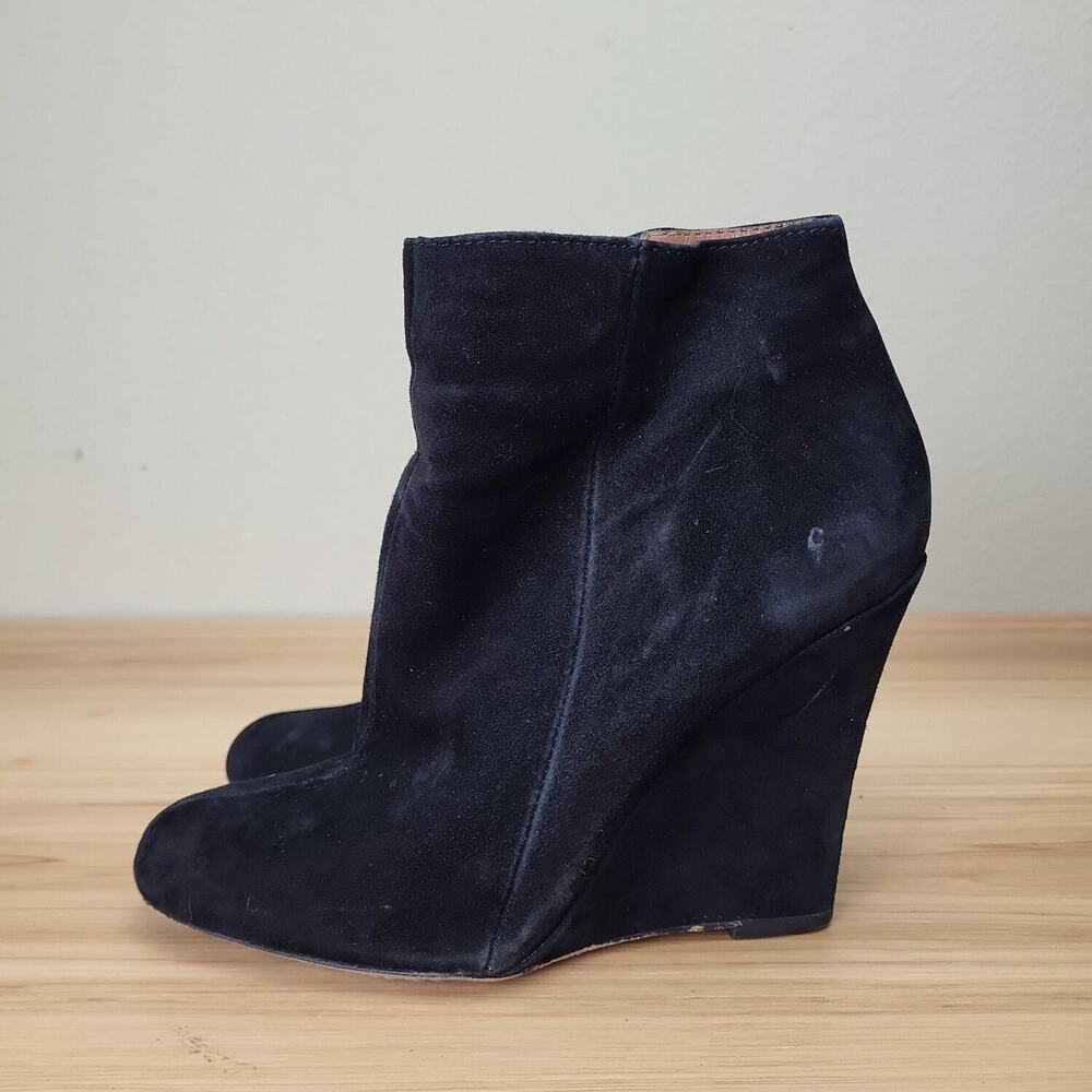Sam Edelman Womens Wilma Black Suede Wedge Side Zip Ankle Booties Size 6
